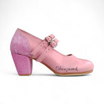 Espiga Combinado Piel Rosa Pastel Doble Correa con Diamantado Rosa Pastel
