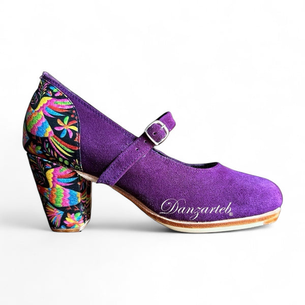 Espiga Gamuza Morado Combinado Estampado Tenango Negro