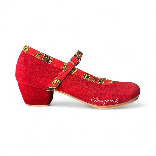 Español Bicolor Correa Gamuza Rojo con Paliacate Rojo