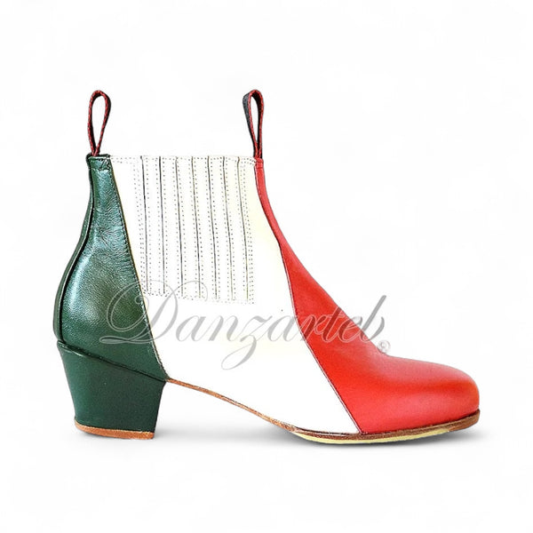 Botín Piel Tricolor Verde/Blanco/Rojo
