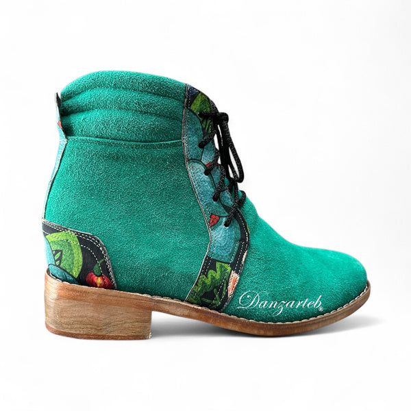Botín Fandanguero Gamuza Menta con Oaxaca Menta