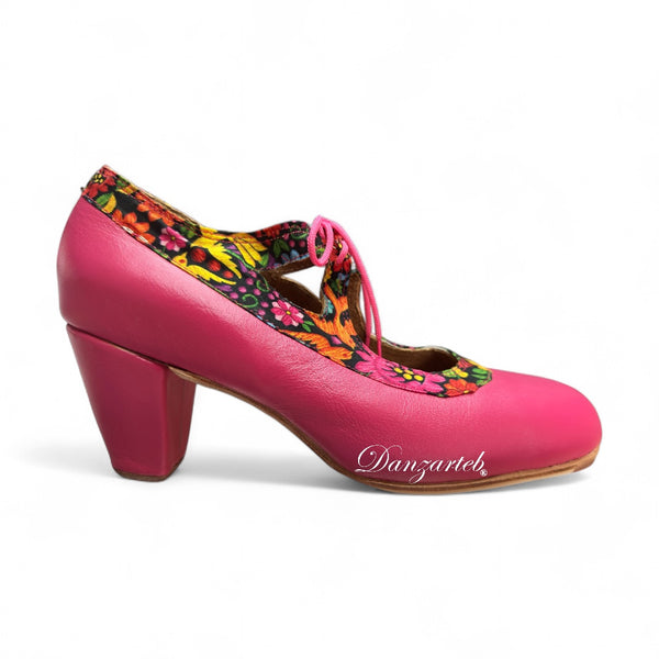 Flamenco Bicolor Piel Rosa Mexicano con Estampado Fiesta