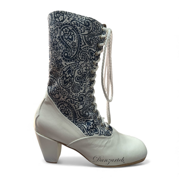 Adelita Piel Blanco Combinado Estampado Talavera Tacón Espiga