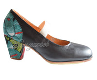 Espiga Piel Negro Combinado con Estampado Oaxaqueño Con Elástico